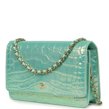 Chanel Wallet on Chain WOC Turquoise Iridescent Croc Embossed Calfskin Gold Hardware - Thumbnail View 5