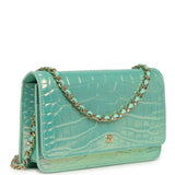 Chanel Wallet on Chain WOC Turquoise Iridescent Croc Embossed Calfskin Gold Hardware - Thumbnail View 2