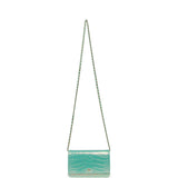 Chanel Wallet on Chain WOC Turquoise Iridescent Croc Embossed Calfskin Gold Hardware - Thumbnail View 7