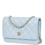Chanel Classic Wallet on Chain Light Blue Caviar Light Gold Hardware - Thumbnail View 5