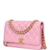 Pre-owned Chanel Classic Wallet On Chain WOC Pink Lambskin Brushed Gold Hardware - Thumbnail View 5