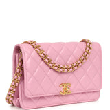 Pre-owned Chanel Classic Wallet On Chain WOC Pink Lambskin Brushed Gold Hardware - Thumbnail View 2