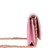 Pre-owned Chanel Classic Wallet On Chain WOC Pink Lambskin Brushed Gold Hardware - Thumbnail View 3