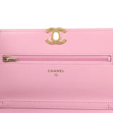 Pre-owned Chanel Classic Wallet On Chain WOC Pink Lambskin Brushed Gold Hardware - Thumbnail View 9