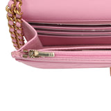 Pre-owned Chanel Classic Wallet On Chain WOC Pink Lambskin Brushed Gold Hardware - Thumbnail View 10