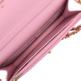 Pre-owned Chanel Classic Wallet On Chain WOC Pink Lambskin Brushed Gold Hardware - Thumbnail View 11