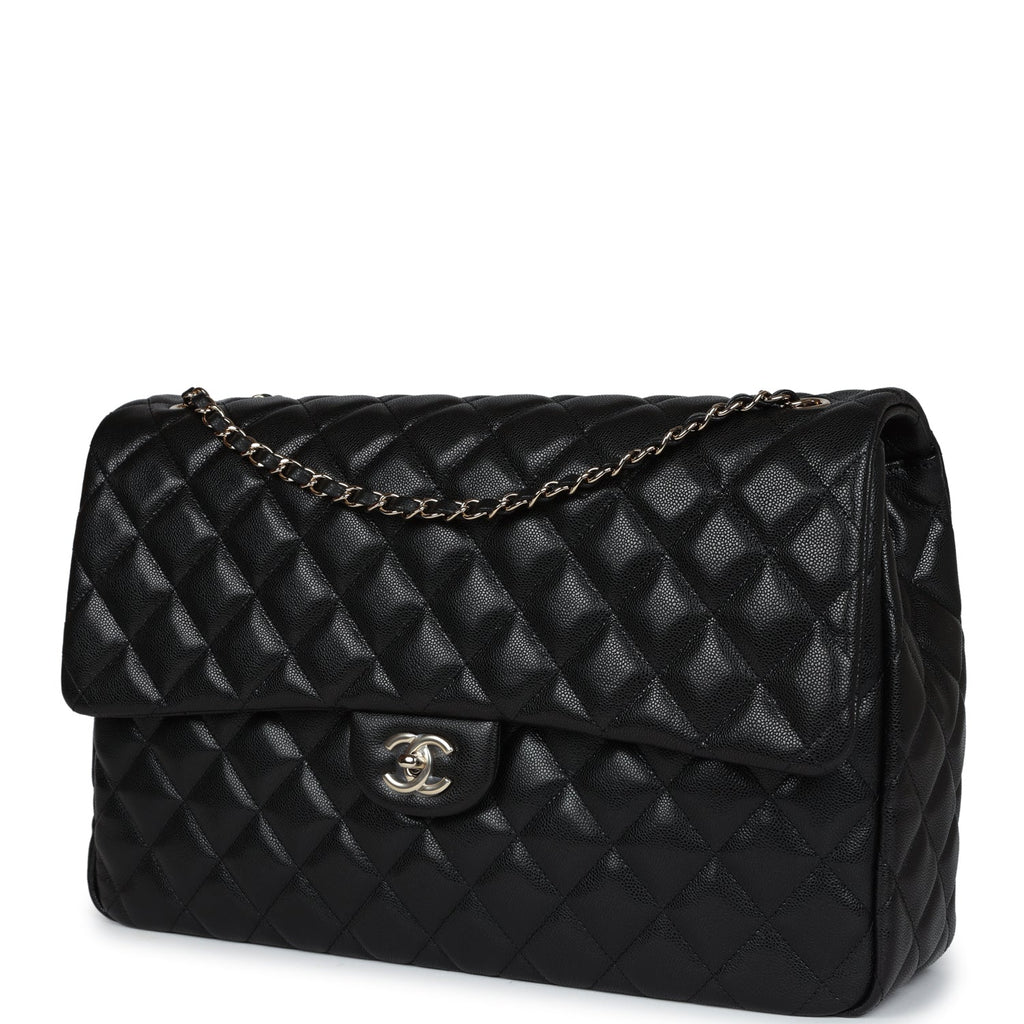 chanel black xl jumbo weekender overnighter travel tote bag Chanel XXL Flap Bag Black Shiny Caviar Light Gold Hardware