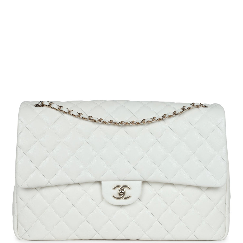 Chanel XXL Flap Bag White Shiny Caviar Light Gold Hardware
