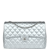 Chanel XXL Flap Bag Silver Metallic Lambskin Silver Hardware