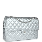 Chanel XXL Flap Bag Silver Metallic Lambskin Silver Hardware