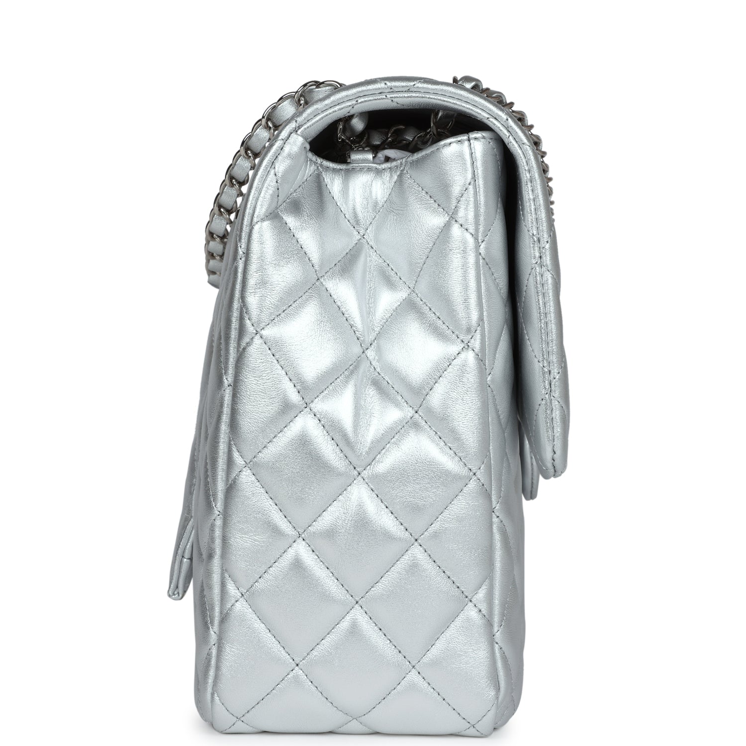 Chanel XXL Flap Bag Silver Metallic Lambskin Silver Hardware – Madison ...