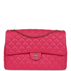 Chanel XXL Flap Bag Fuchsia Shiny Caviar Light Gold Hardware