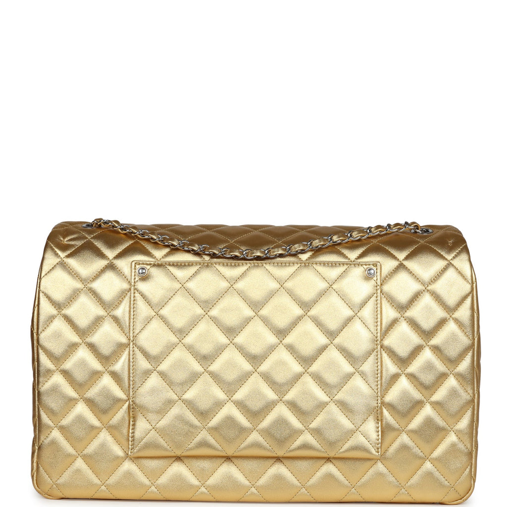 Chanel XXL Flap Bag Gold Metallic Lambskin Silver Hardware