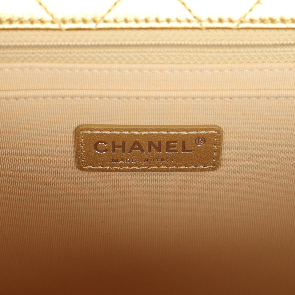 Chanel XXL Flap Bag Gold Metallic Lambskin Silver Hardware