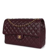 Chanel XXL Classic Single Flap Bag Burgundy Shiny Caviar Antique Gold Hardware