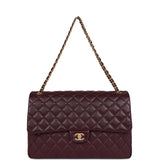 Chanel XXL Classic Single Flap Bag Burgundy Shiny Caviar Antique Gold Hardware