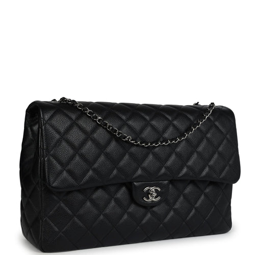 Chanel XXL Classic Single Flap Bag SO Black Shiny Caviar Ruthenium Hardware