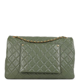 Chanel XXL Classic Single Flap Bag Khaki Shiny Aged Calfskin Brushed Gold Hardware