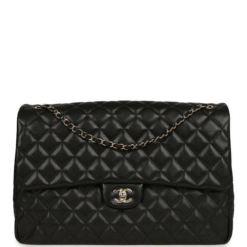 Chanel XXL Classic Single Flap Bag Black Shiny Caviar Light Gold Hardware