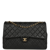 Chanel XXL Classic Single Travel Flap Bag Black Shiny Aged Calfskin Brushed Gold Hardware