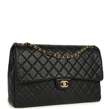 Chanel XXL Classic Single Travel Flap Bag Black Shiny Aged Calfskin Brushed Gold Hardware