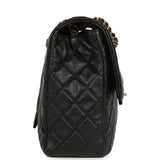 Chanel XXL Classic Single Travel Flap Bag Black Shiny Aged Calfskin Brushed Gold Hardware