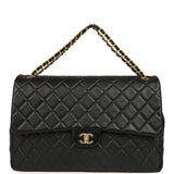 Chanel XXL Classic Single Travel Flap Bag Black Shiny Aged Calfskin Brushed Gold Hardware