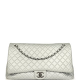 Pre-owned Chanel XXL Classic Single Flap Bag Silver Metallic Calfskin Aged Ruthenium Hardware - Thumbnail View 1