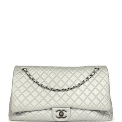Pre-owned Chanel XXL Classic Single Flap Bag Silver Metallic Calfskin