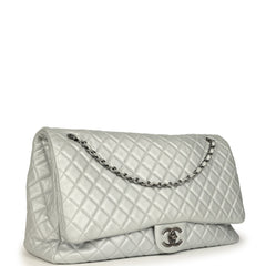 Pre-owned Chanel XXL Classic Single Flap Bag Silver Metallic Calfskin Aged Ruthenium Hardware