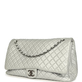Pre-owned Chanel XXL Classic Single Flap Bag Silver Metallic Calfskin Aged Ruthenium Hardware - Thumbnail View 5