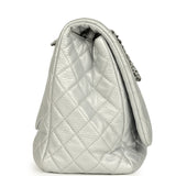 Pre-owned Chanel XXL Classic Single Flap Bag Silver Metallic Calfskin Aged Ruthenium Hardware - Thumbnail View 3