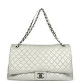 Pre-owned Chanel XXL Classic Single Flap Bag Silver Metallic Calfskin Aged Ruthenium Hardware - Thumbnail View 7
