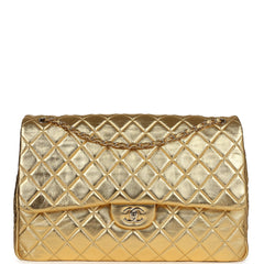 Chanel XXL Classic Single Flap Bag Gold Metallic Lambskin Light Gold Hardware