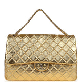 Chanel XXL Classic Single Flap Bag Gold Metallic Lambskin Light Gold Hardware - Thumbnail View 7