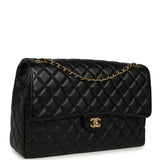Chanel XXL Classic Single Travel Flap Bag Black Shiny Aged Calfskin Brushed Gold Hardware - Thumbnail View 2
