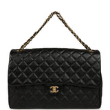 Chanel XXL Classic Single Travel Flap Bag Black Shiny Aged Calfskin Brushed Gold Hardware - Thumbnail View 7