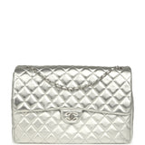 Chanel XXL Classic Single Flap Bag Silver Metallic Lambskin Silver Hardware - Thumbnail View 1