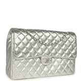 Chanel XXL Classic Single Flap Bag Silver Metallic Lambskin Silver Hardware - Thumbnail View 2