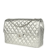 Chanel XXL Classic Single Flap Bag Silver Metallic Lambskin Silver Hardware - Thumbnail View 3