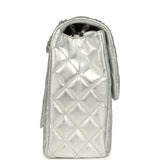 Chanel XXL Classic Single Flap Bag Silver Metallic Lambskin Silver Hardware - Thumbnail View 4