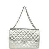 Chanel XXL Classic Single Flap Bag Silver Metallic Lambskin Silver Hardware - Thumbnail View 7