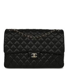 Chanel XXL Classic Single Flap Bag Black Shiny Caviar Light Gold Hardware