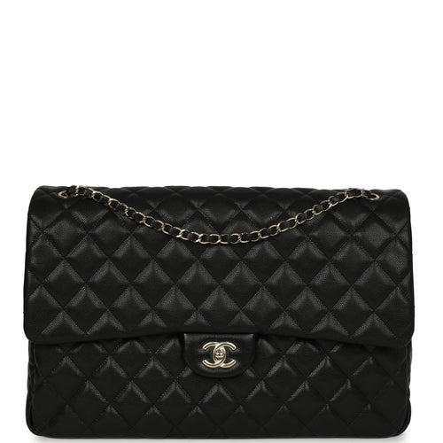 Chanel XXL Classic Single Flap Bag Black Shiny Caviar Light Gold Hardware