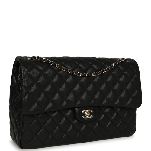 Chanel XXL Classic Single Flap Bag Black Shiny Caviar Light Gold Hardware