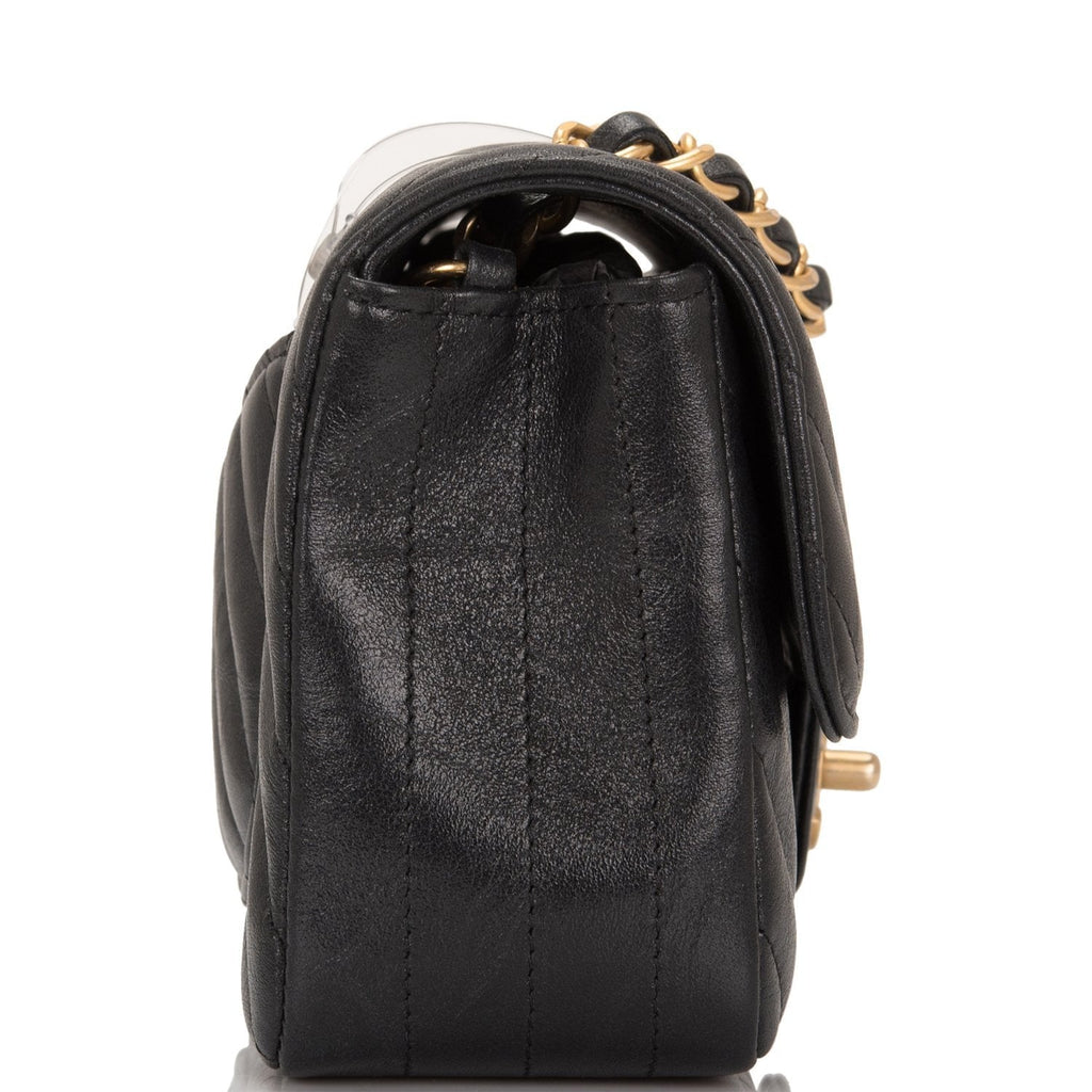 TEST Chanel Black Chevron Metallic Etched Calfskin Rectangular Mini Classic Flap Bag