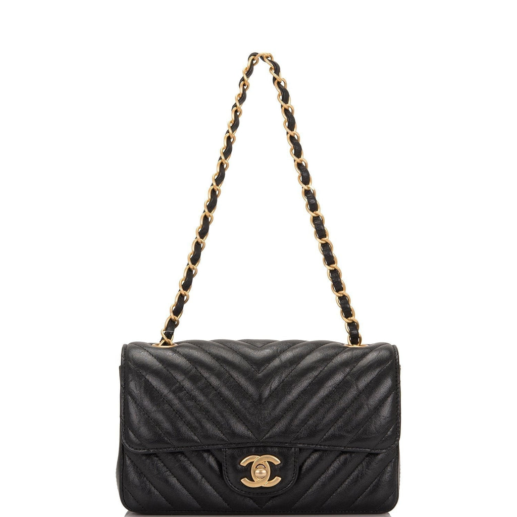 TEST Chanel Black Chevron Metallic Etched Calfskin Rectangular Mini Classic Flap Bag