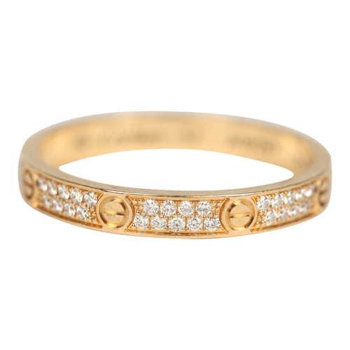 Pre-owned Cartier Pave Mini Love Ring 18K Yellow Gold Hardware & Diamonds