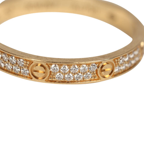 Pre-owned Cartier Pave Mini Love Ring 18K Yellow Gold Hardware & Diamonds