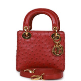 Pre-owned Christian Dior Mini Lady Bag Burgundy Ostrich Gold Hardware